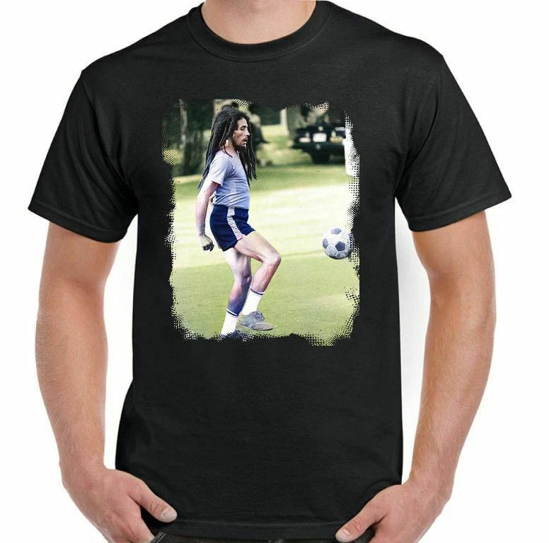 Reggae T-Shirt Playing Football Jamaica Rasta Weed Footy Soccer Retro TEE TOP