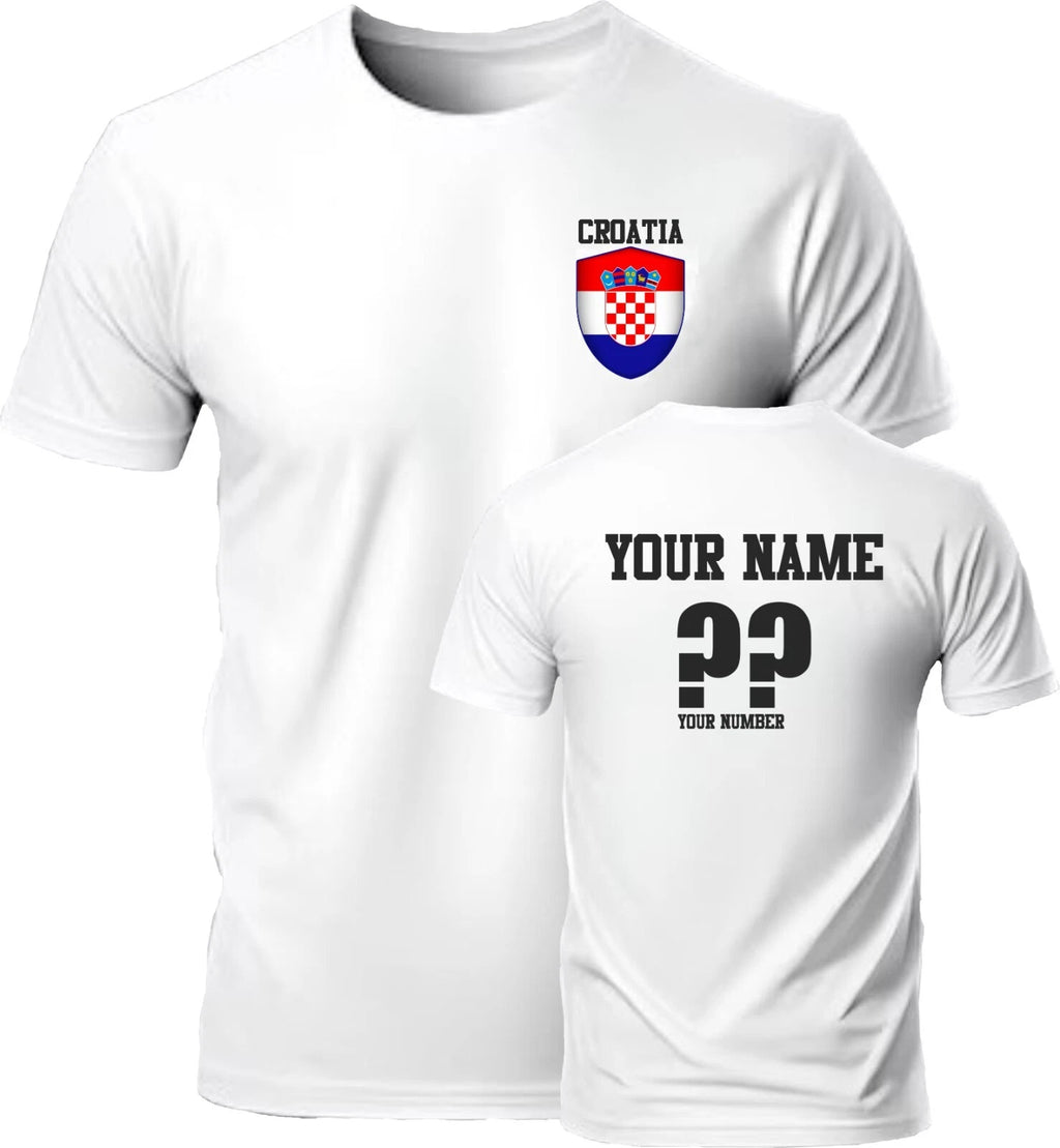 Personalise Croatia Football T-Shirt Soccer Fans Sports Costume Flag Badge Top