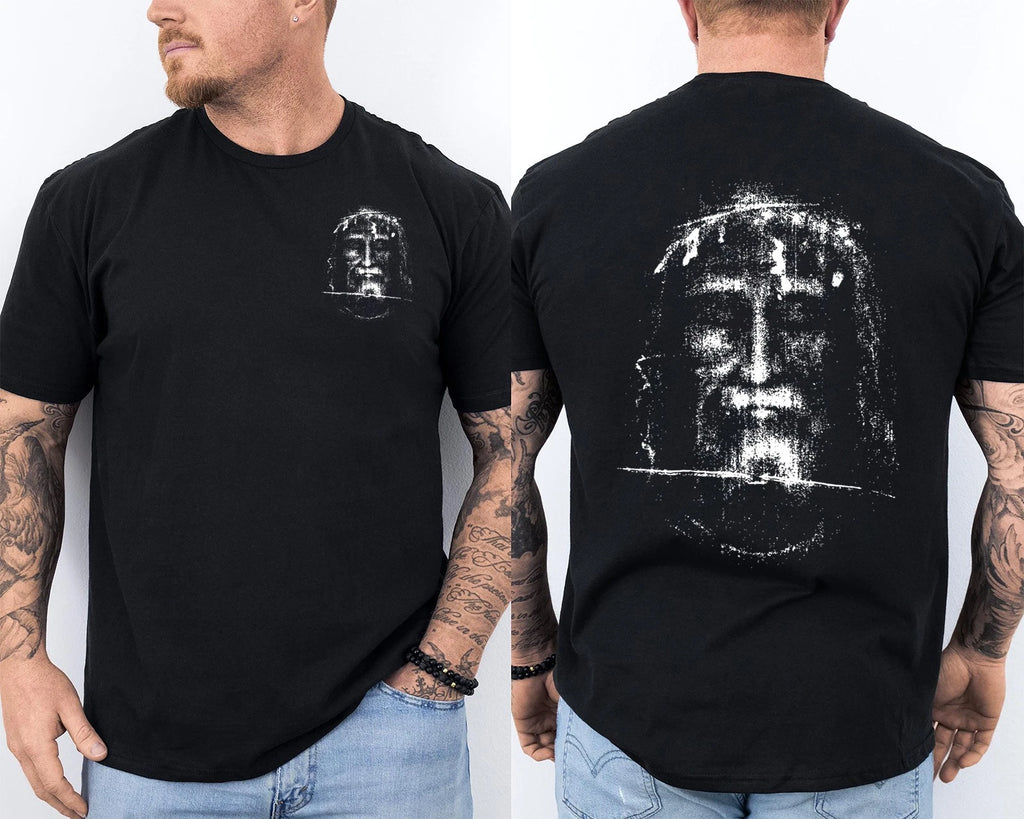 Vintage Shroud of Turin T-Shirt Holy Face of Jesus Christian Religious 2 Sided