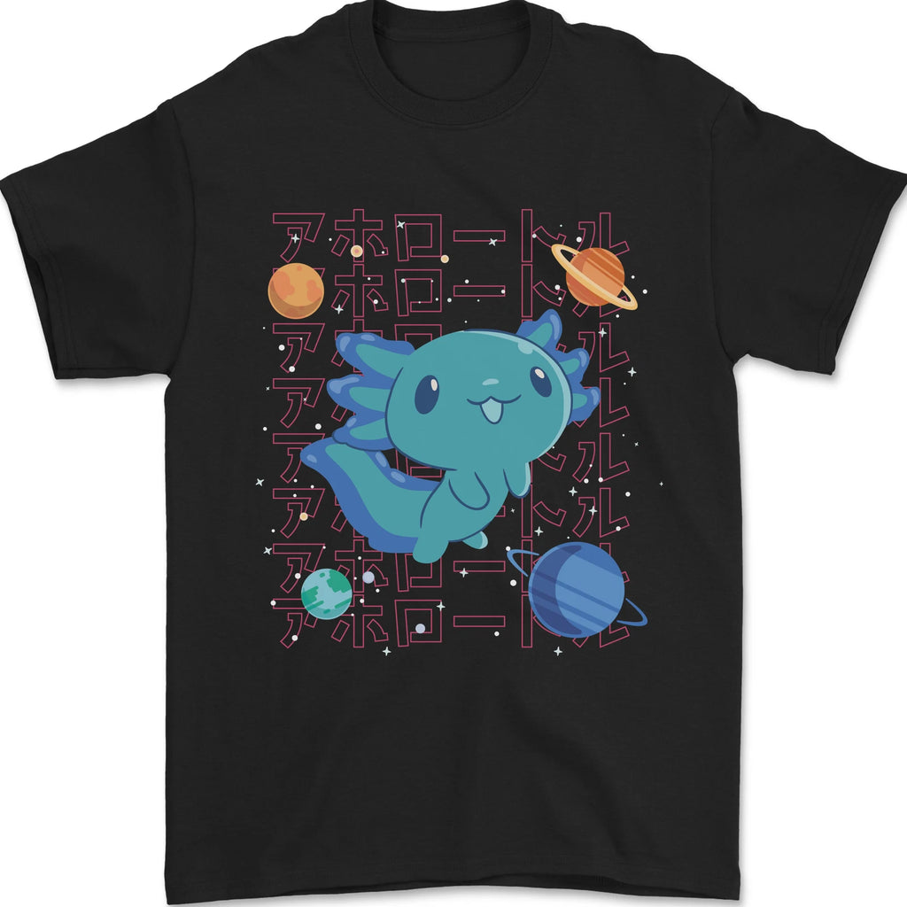 Kawaii Axolotl in Space Mens T-Shirt 100% Cotton