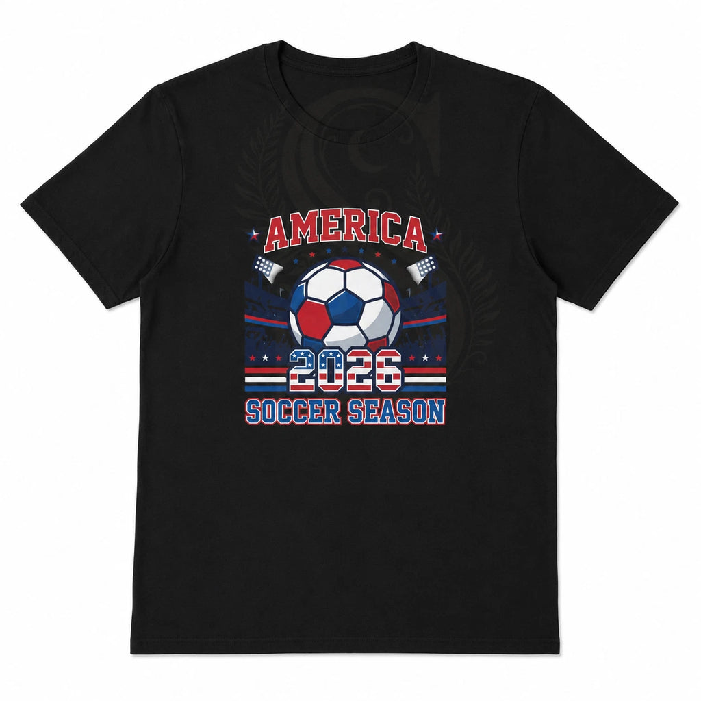 America 2026 Soccer Season T-Shirt USA Football Fan Graphic Black Tee