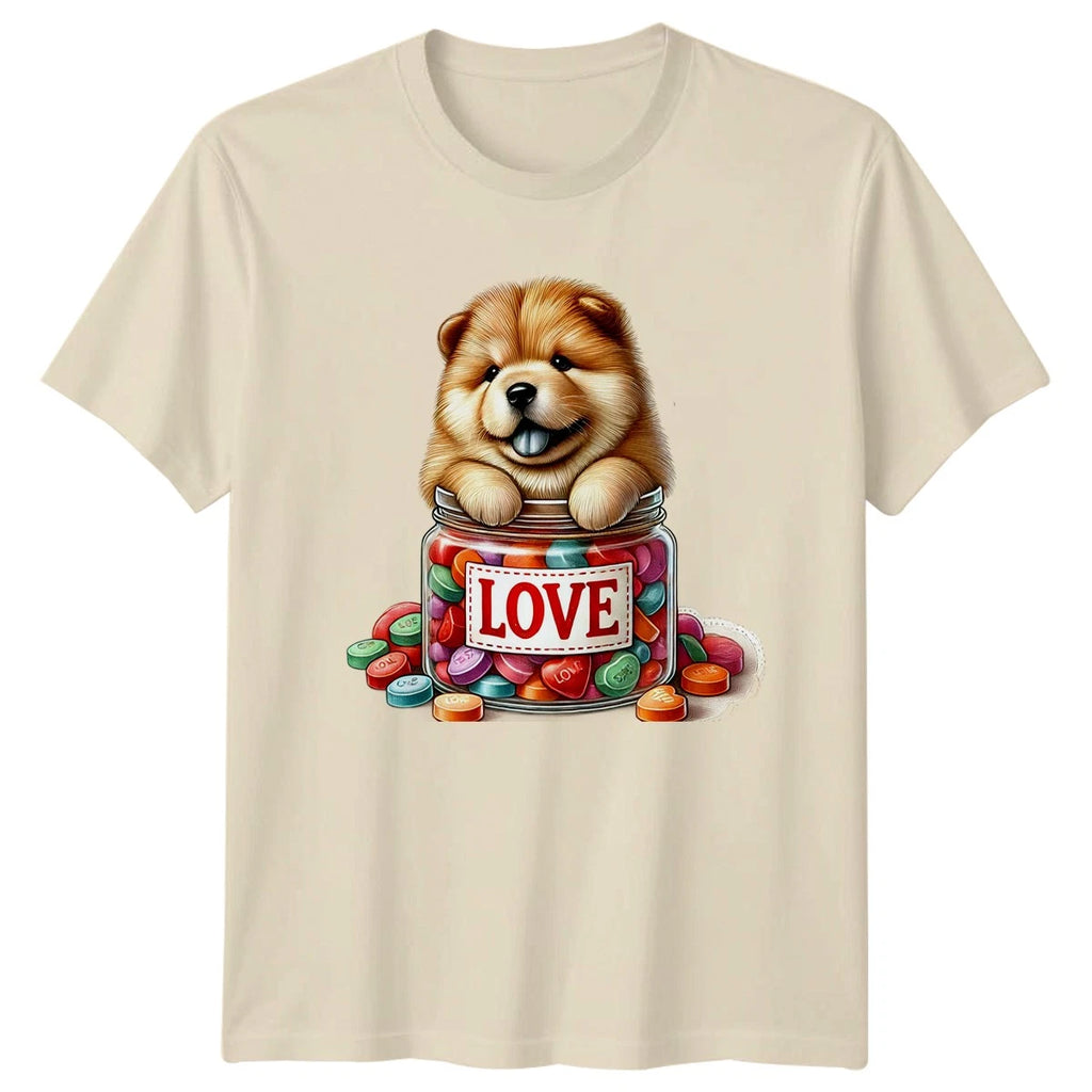 Chow Chow Puppy In Jar Love Hearts Men�s T-Shirt Women�s Tee Graphic Top