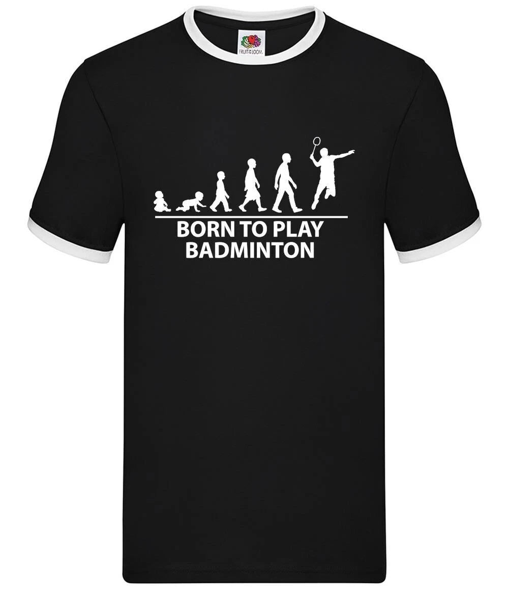 Born To Play Badminton - Mens Ringer - Player Sports Fan Love Racquet