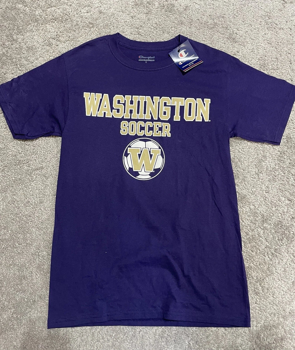 Washington Huskies Soccer T-Shirt Men’s Small Purple Short Sleeve Champion NWT