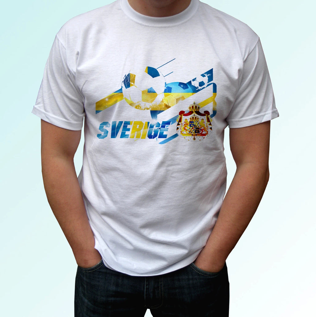 Sweden football flag white t shirt Sverige t troja soccer tag gift cup top tee