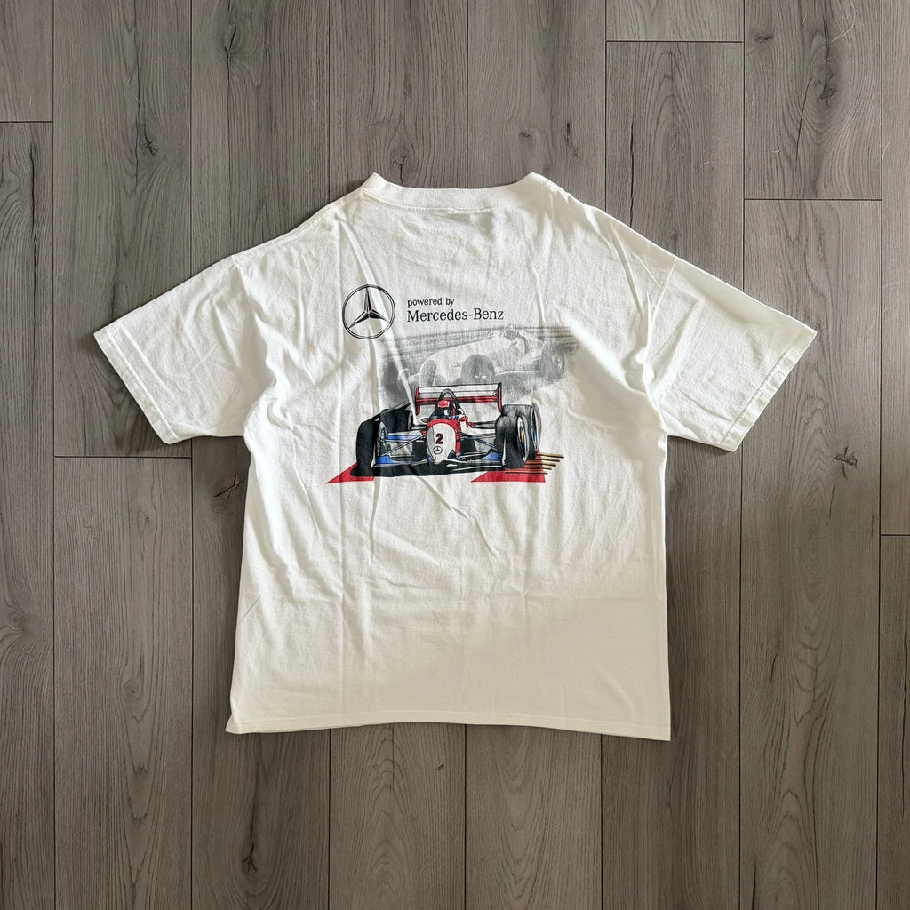 Vintage Mercedes Benz Shirt Mens XL White 90s Racing Formula 1 Retro Faded USA