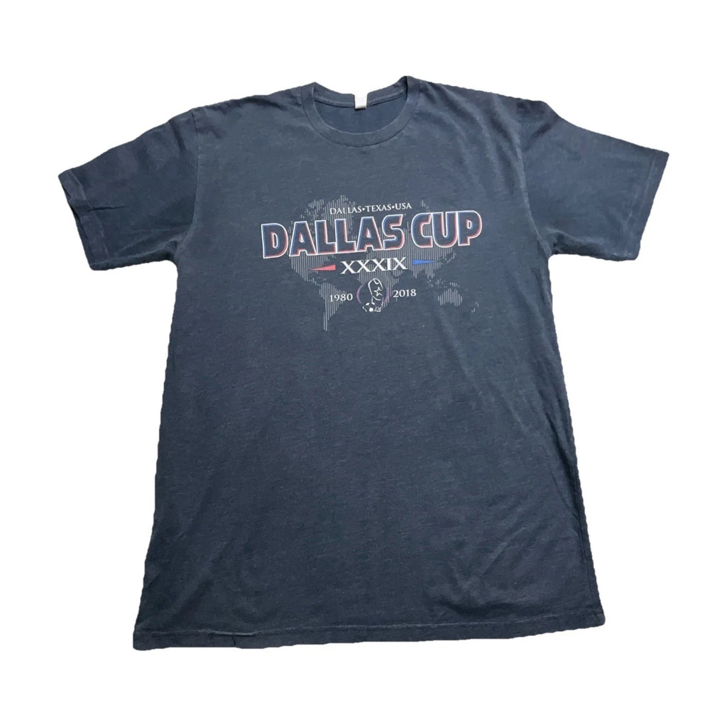 Dallas Cup Dark Blue Graphic Men's Crew Neck Soccer Short Sleeve T-Shirt Size L
