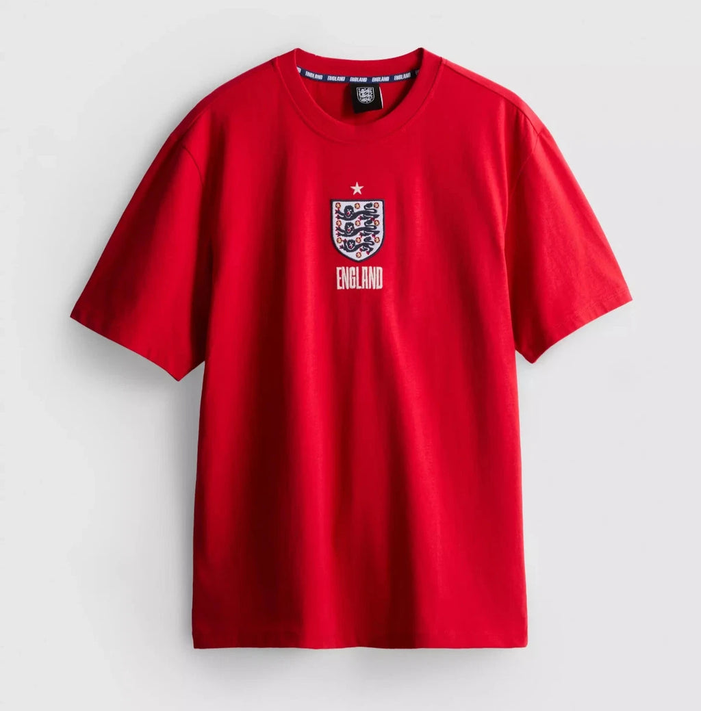 England Football Red T-Shirt-Three Lions Crest-Cotton-2026-XS-2XL