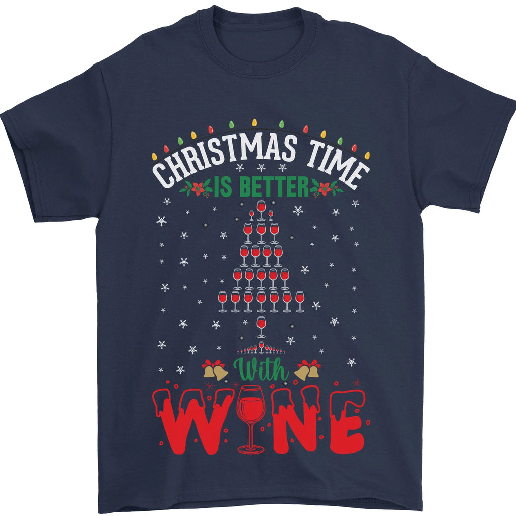 Christmas Better With Wine Funny Alcohol Mens T-Shirt 100% Cotton