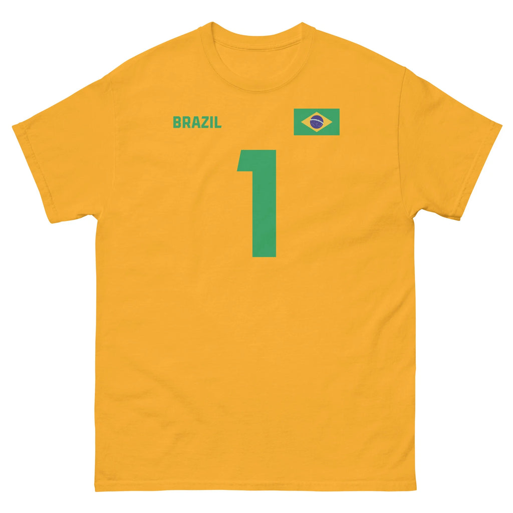 CUSTOM NUMBER Brazil Soccer Jersey Futbol Brazilian Flag Men's Classic Tee