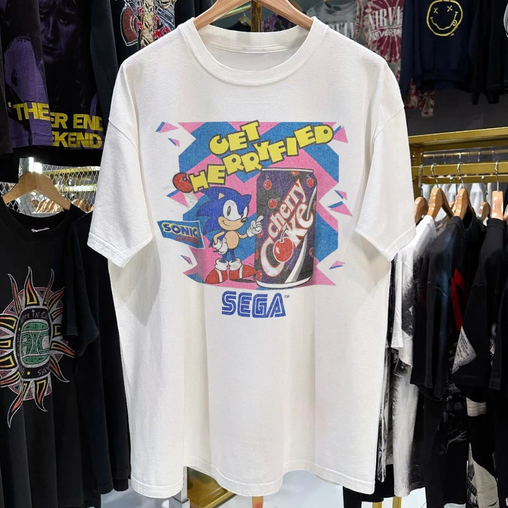 90s Get Cherryfied Cherry COKe X Sega Faded T-Shirt White M