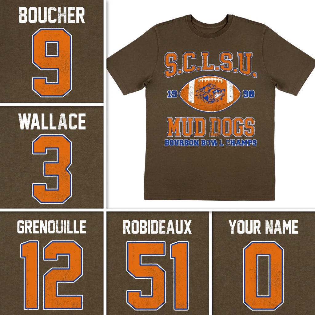 SCLSU Mud Dogs Football The Waterboy 1998 Adam Sandler Bourbon Bowl Jersey Shirt