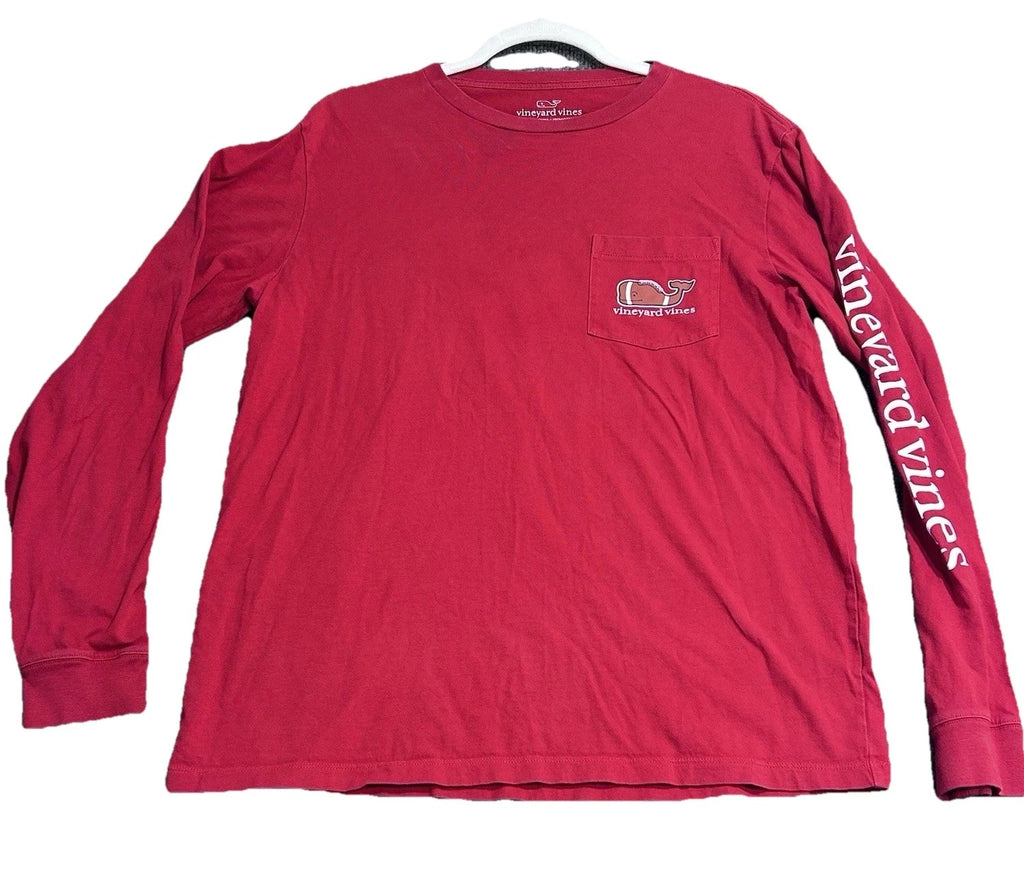 Vineyard Vines Shirt Red Men’s Small Football Whale Long Sleeves