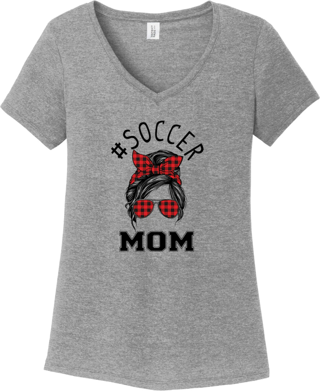 Mom Bun Soccer Mom Red Plaid Headband Womens Tri Blend V-neck T-Shirt