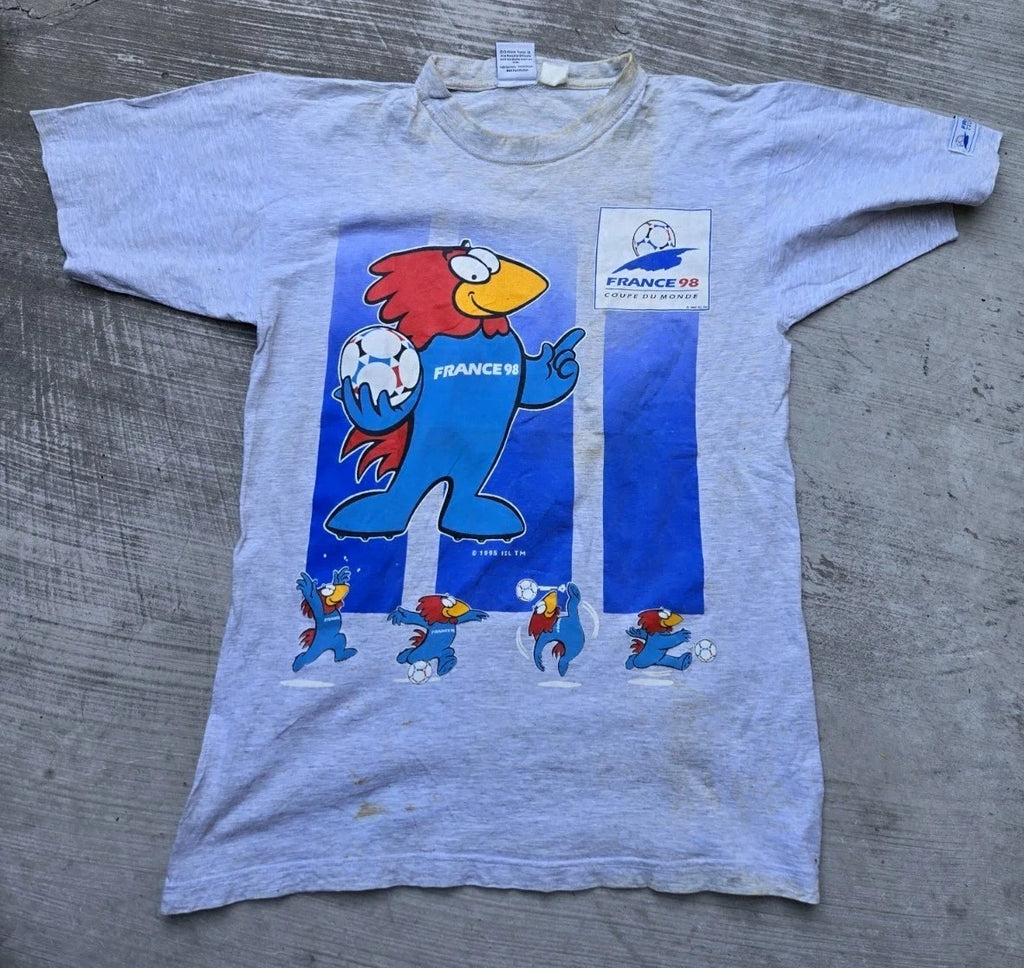 France 98 Soccer Futbol T shirt Footix's Mascot  VTG 1990s Crew Neck