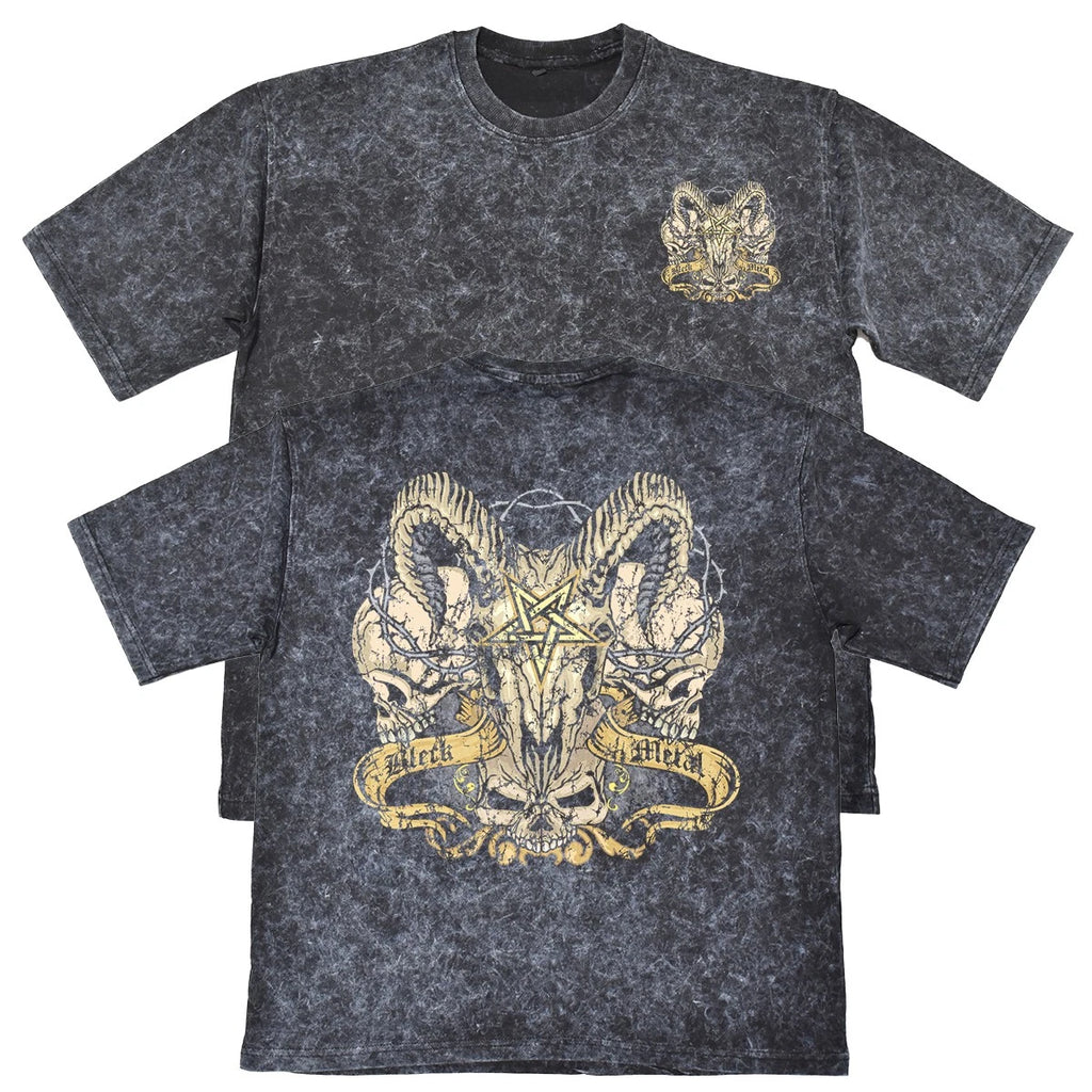 Black Metal Mens Carbon Grey Heavyweight 240gsm Vintage T-Shirt Gothic Occult