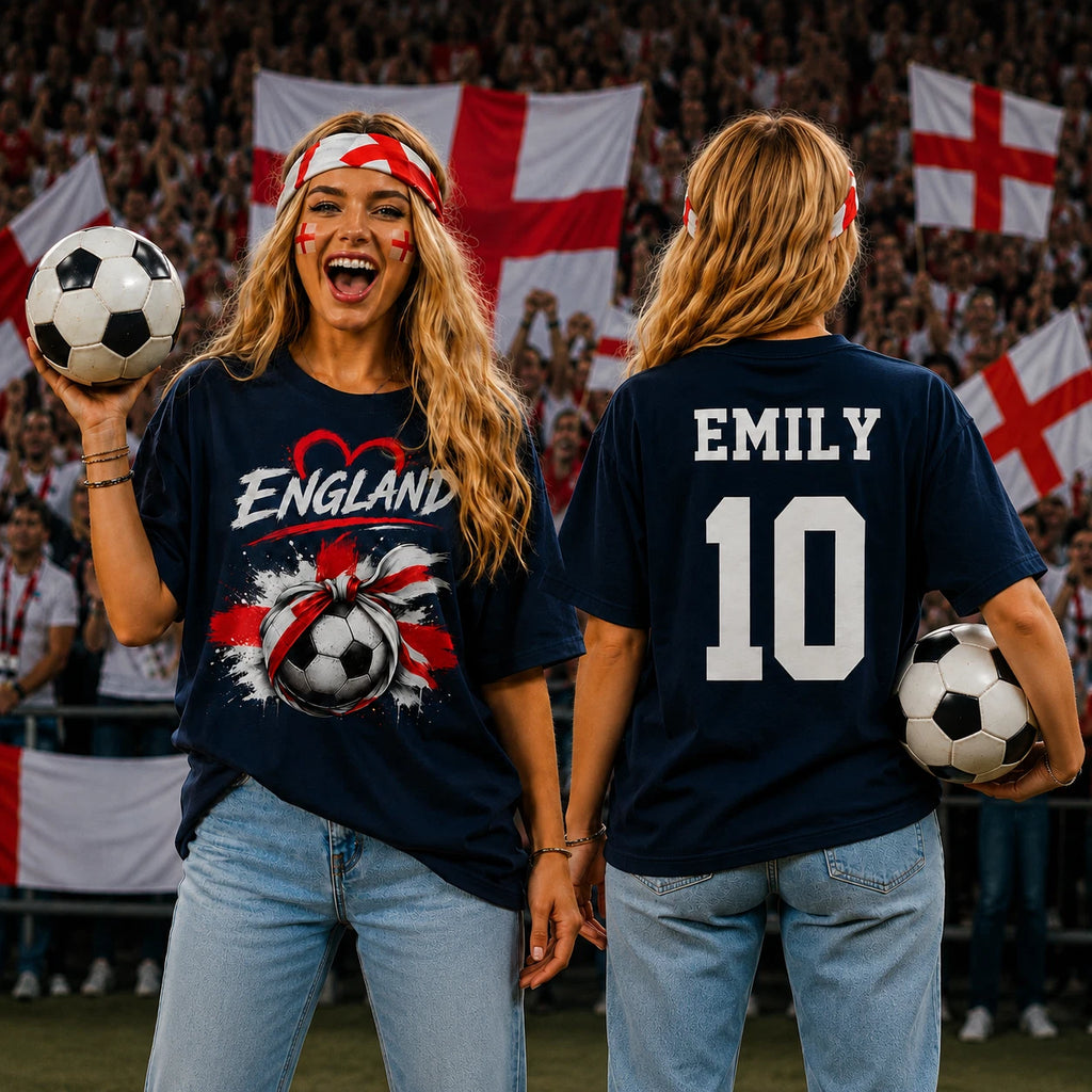 Personalised England Football T Shirt, Custom Name Number Supporter Tee