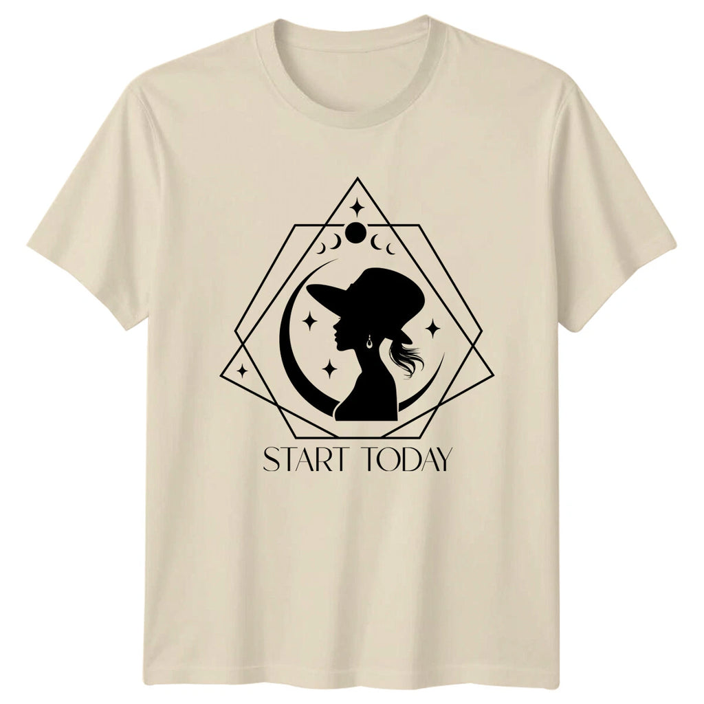 Boho Woman Silhouette Moon Phases Start Today Nature T-Shirt