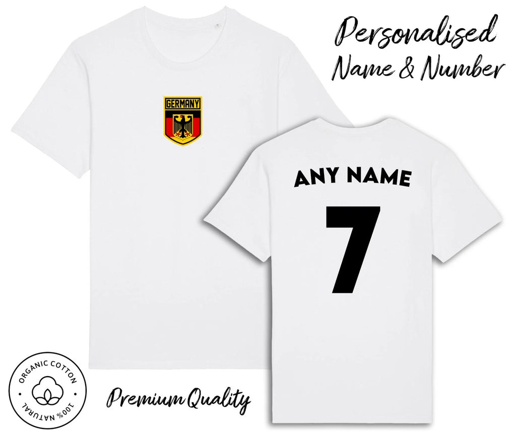 Germany Flag T-Shirt 2026 Personalised Name & No Adult Kids Baby, Football Euro