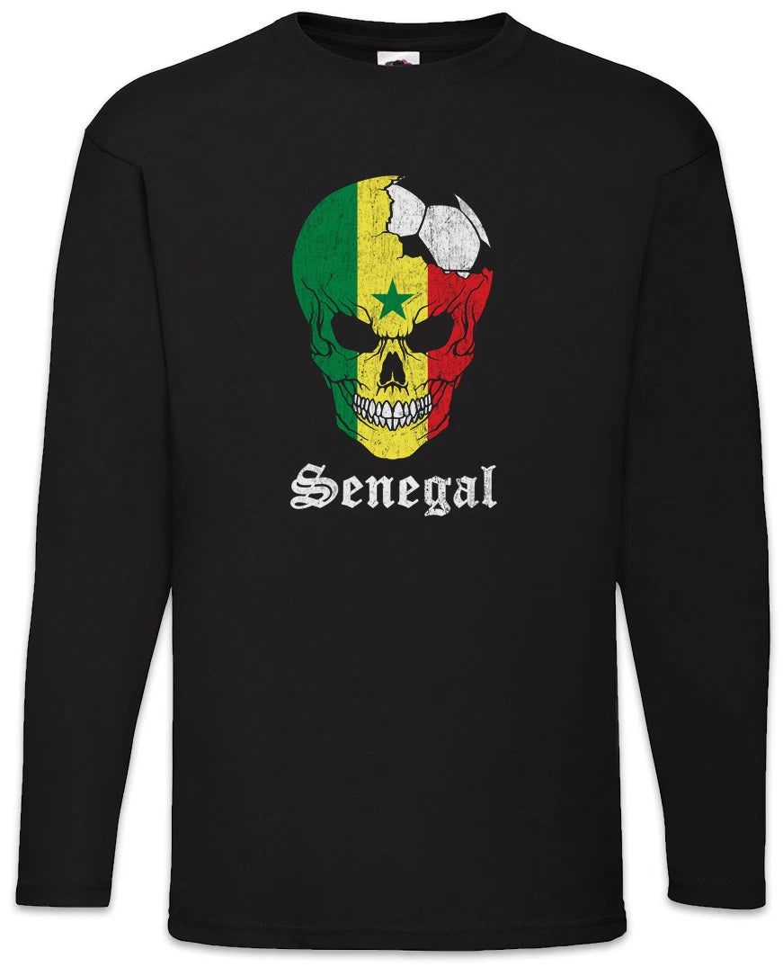 Senegal Football Skull I Men Long Sleeve T-Shirt senegalese Soccer Flag