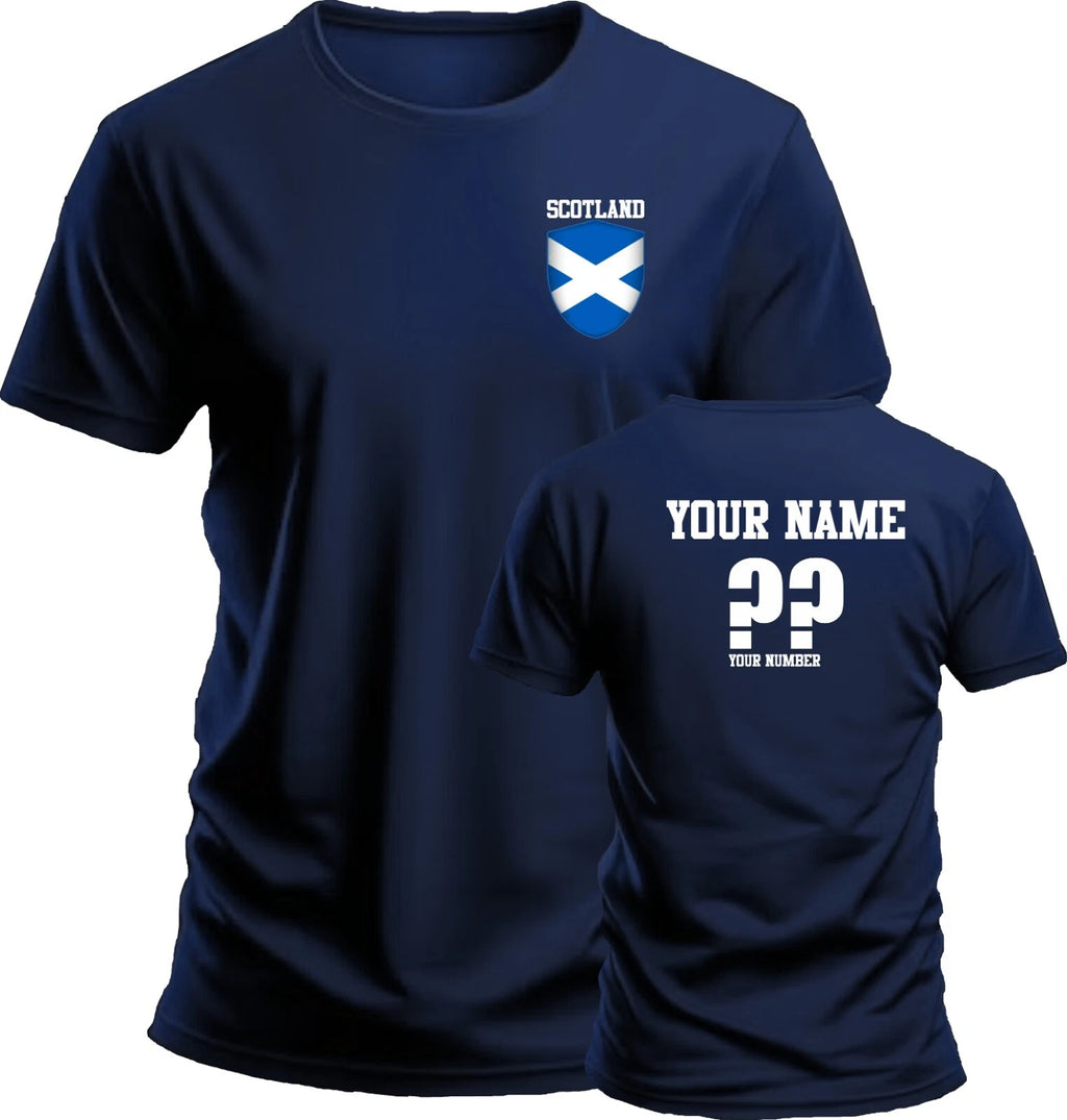 Personalise Scotland Football T-Shirt Soccer Fan Sports Costume Flag Badge Top
