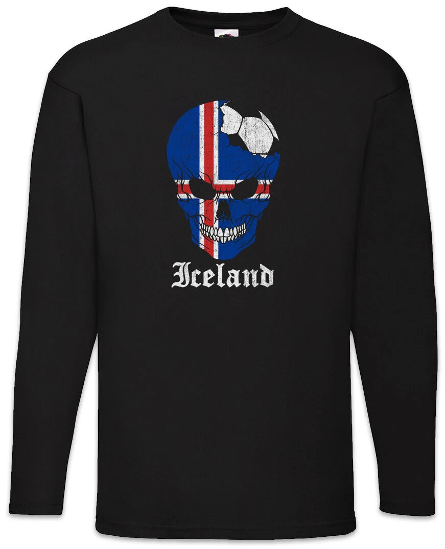 Iceland Football Skull I Men's Long Sleeve T-Shirt Icelandic Soccer Flag