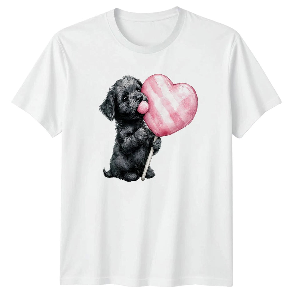 Puppy With Lollipop Dogs Animals Mens T-Shirt Womens Tee Graphic Unisex Top
