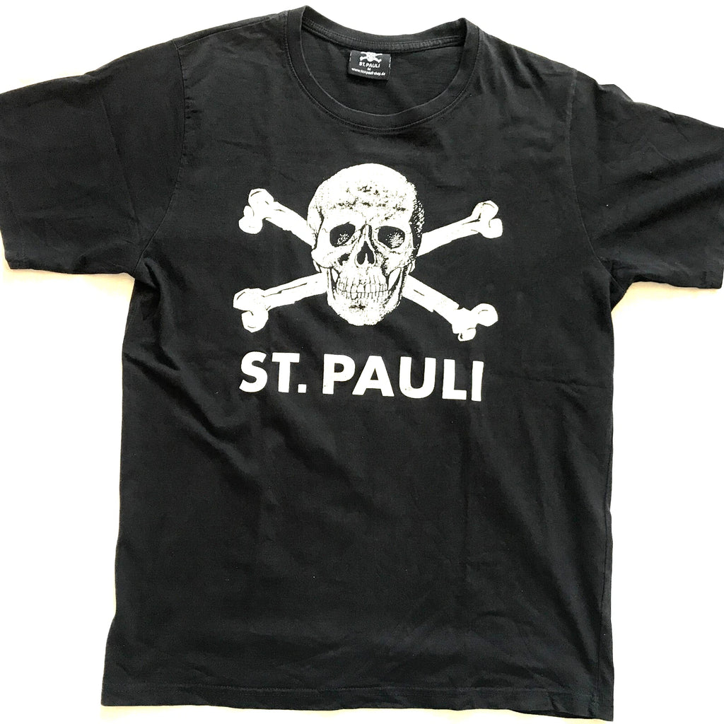 ST. PAULI SKULL BLACK SHIRT GERMANY FOOTBALL SOCCER TEE PRINTED MEDIUM SIZE