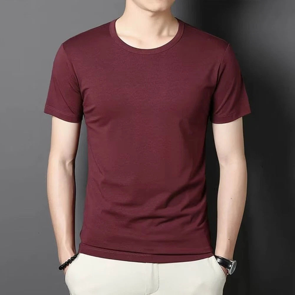 Men Slim T-shirt Round Neck Tee Short Sleeve Round Neck Pullover Casual Top