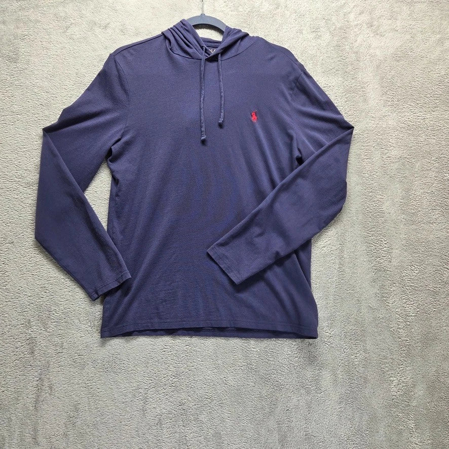 Polo Ralph Lauren Shirt Mens Small Blue Long Sleeve Pullover Hooded Tee Casual