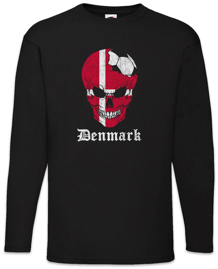 Denmark Football Skull I Men's Long Sleeve T-Shirt Danish Soccer Flag World