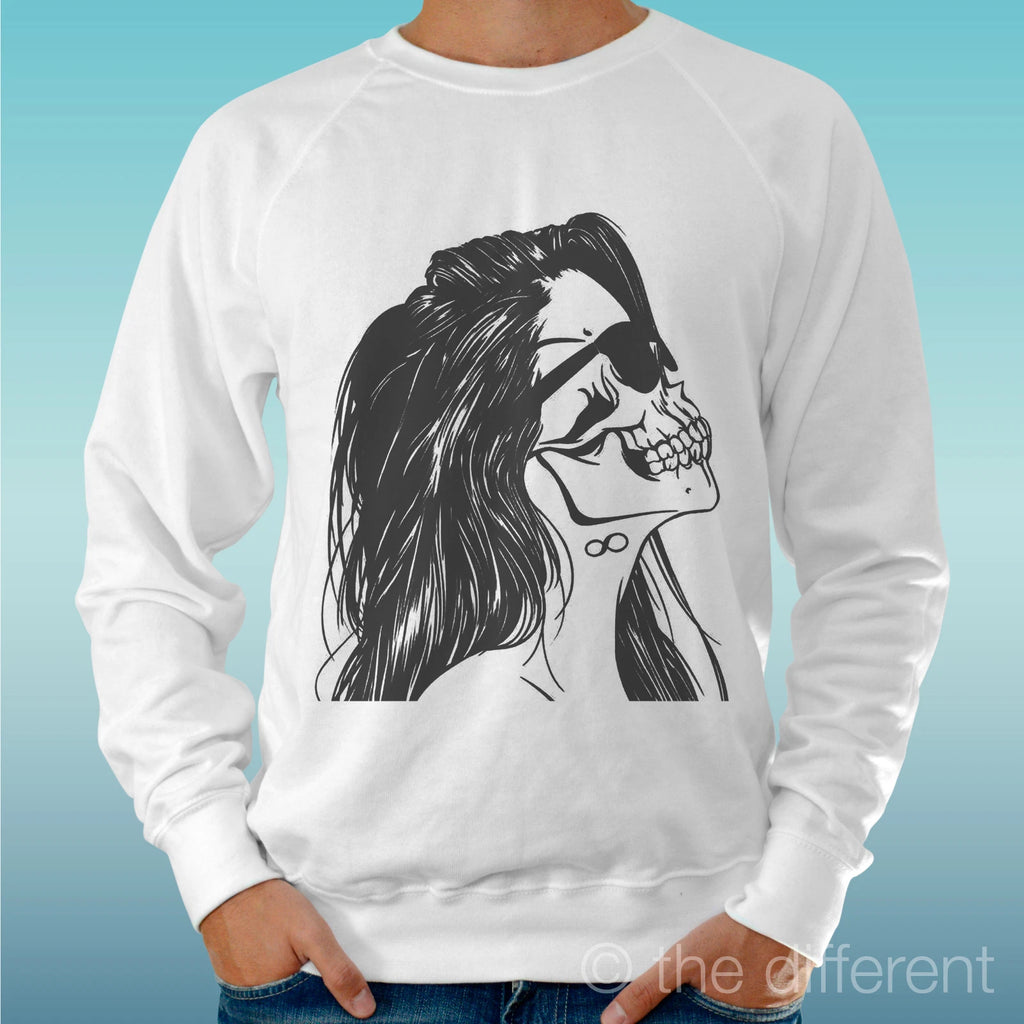 Felpa Man Light Sweater White " Skull Woman " Road To Happiness