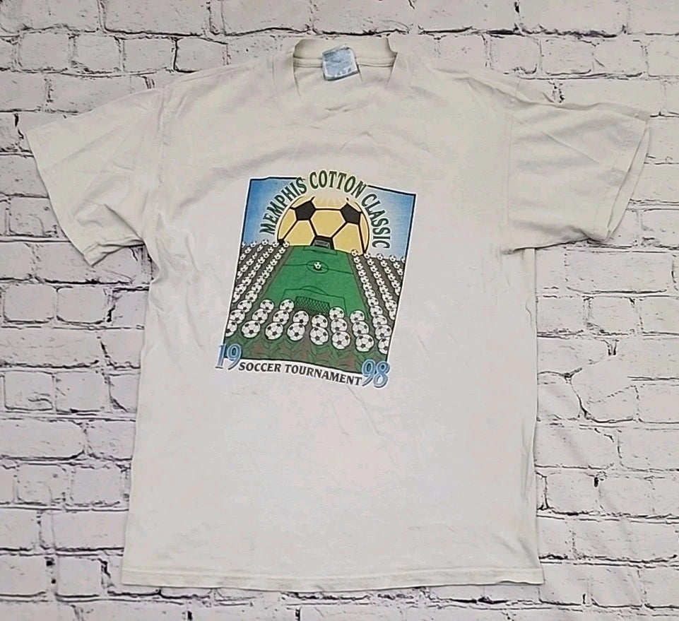 Vintage 1998 Memphis Cotton Classic Soccer Tournament Graphic Tee Sz M Hanes
