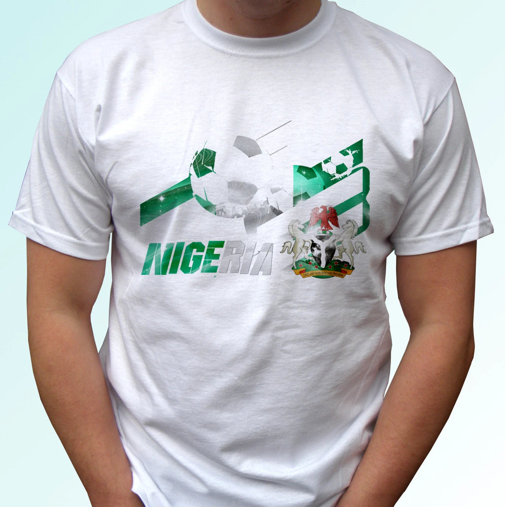 Nigeria football flag white t shirt soccer tag gift  cup top tee all sizes