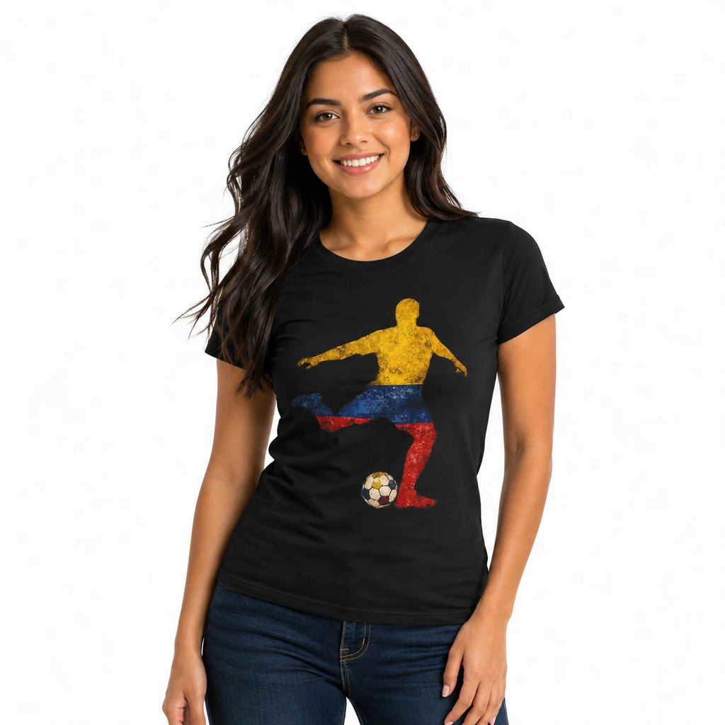 Colombia Soccer Silhouette T-Shirt Colombian Flag Football Player Tee