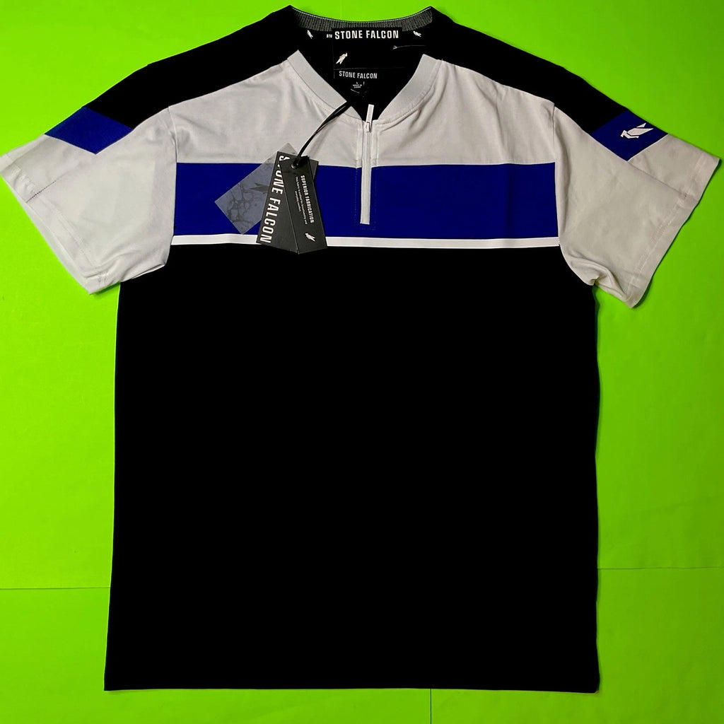 STONE FALCON Men’s Short Sleeve T-Shirt LARGE Black w/Blue, White MSRP $69 NEW