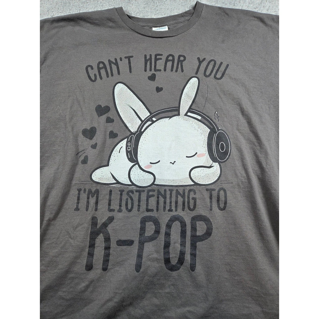 Port & Company Mens 2XL K-Pop Bunny Graphic Tee Charcoal Gray Ring Spun Cotton