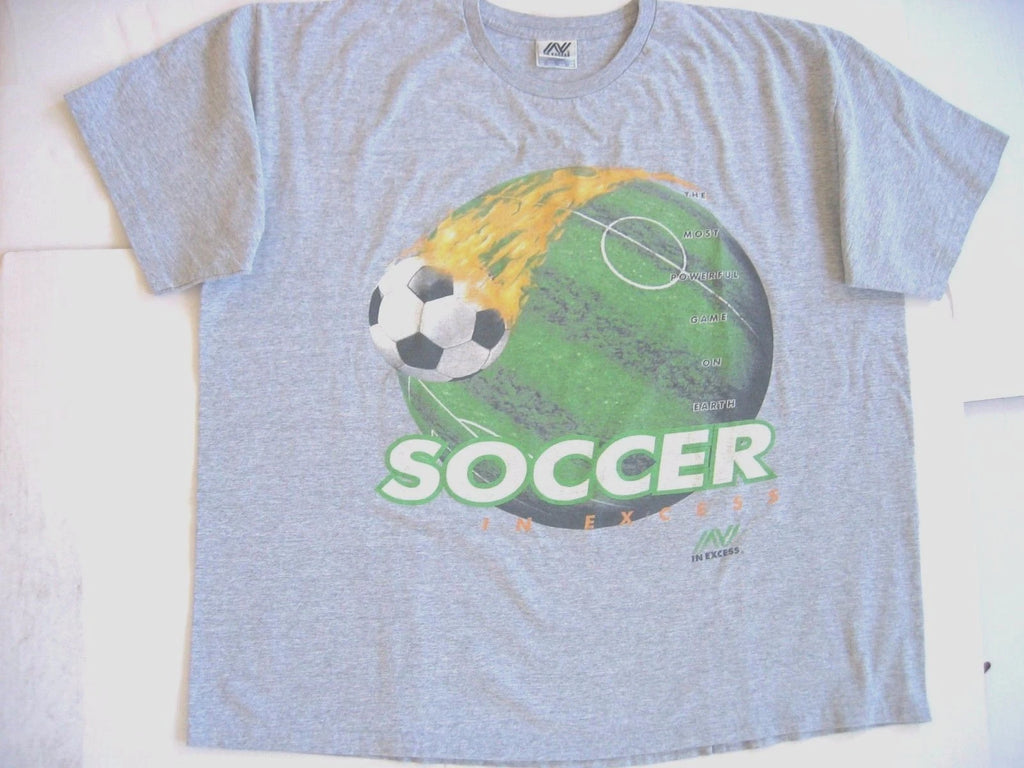 sz XXL~Grey~Graphic T-SHIRT~IN EXCESS~SOCCER logo~100% Cotton~Short sleeves