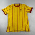 Liverpool FC T-Shirt Yellow Red Pinstripe Ringer Liverbird Crest Mens Large