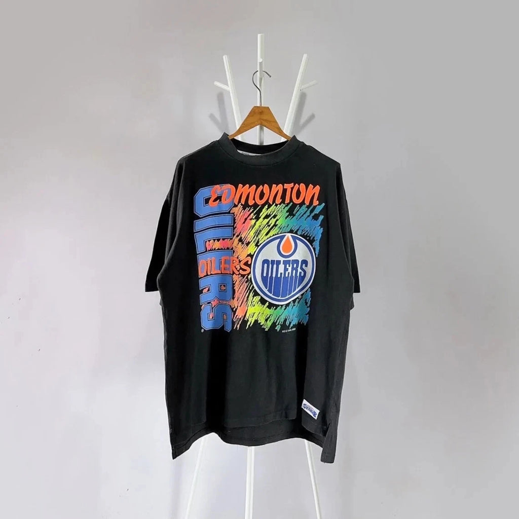 90s Edmonton Oilers Vintage T Shirt Black Gift Fans Hockey Reprint
