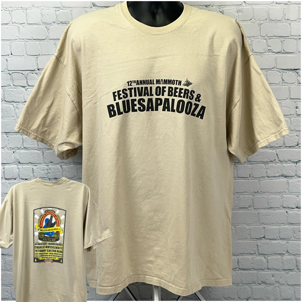 Vintage Y2Ks Bluesapalooza Beer Festival T Shirt Mammoth Brewing Beige 2XL XXL