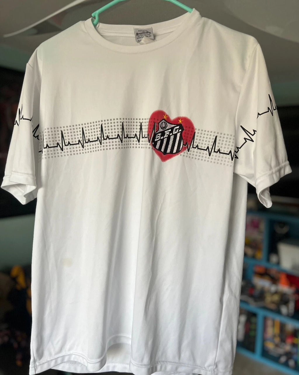 Brazilian Santos FC T-Shirt Paixao Santista SFC Heartbeat T-Shirt Men's Size L