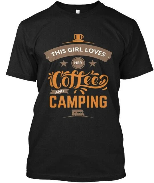 Coffee And Camping T-Shirt Made in the USA Size S to 5XL