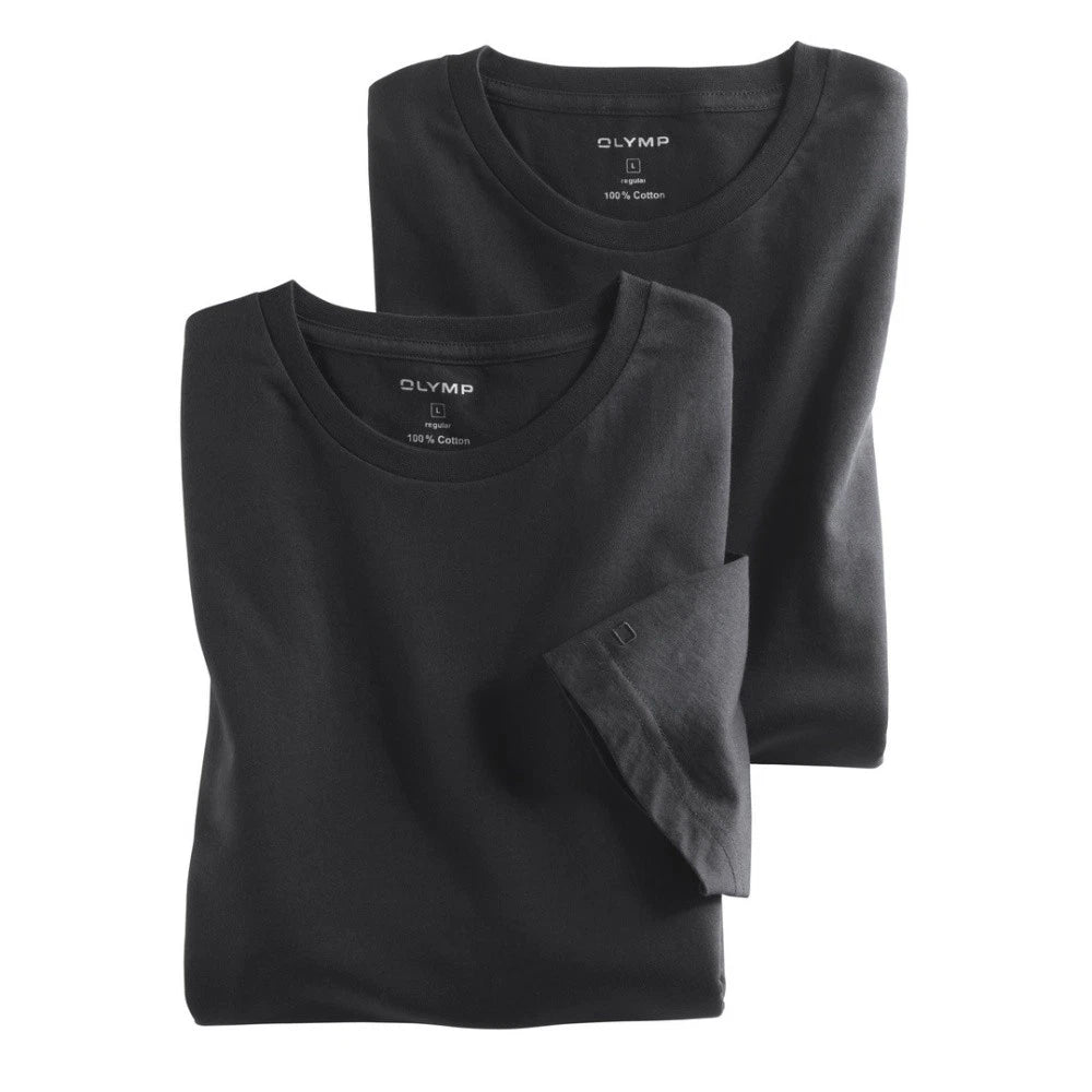 Olympus Men's T-Shirt Double Pack Crew Neck Black Plain 070012 68