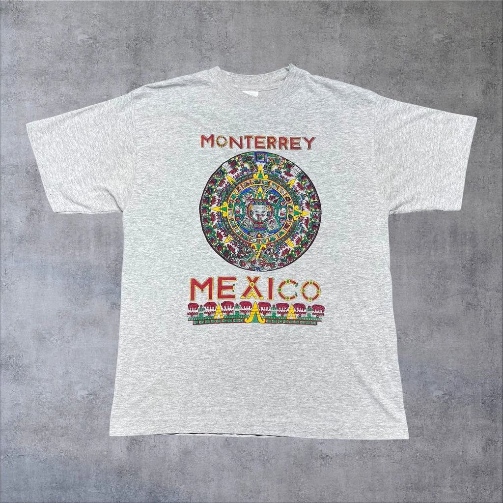Vintage 90s Monterrey Mexico Elephant Aztec Destination Men’s Grey Tee Large