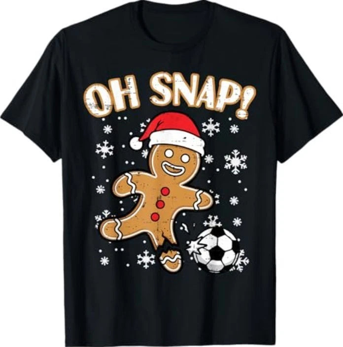 Christmas Gingerbread Soccer Oh Snap Funny Xmas T-Shirt
