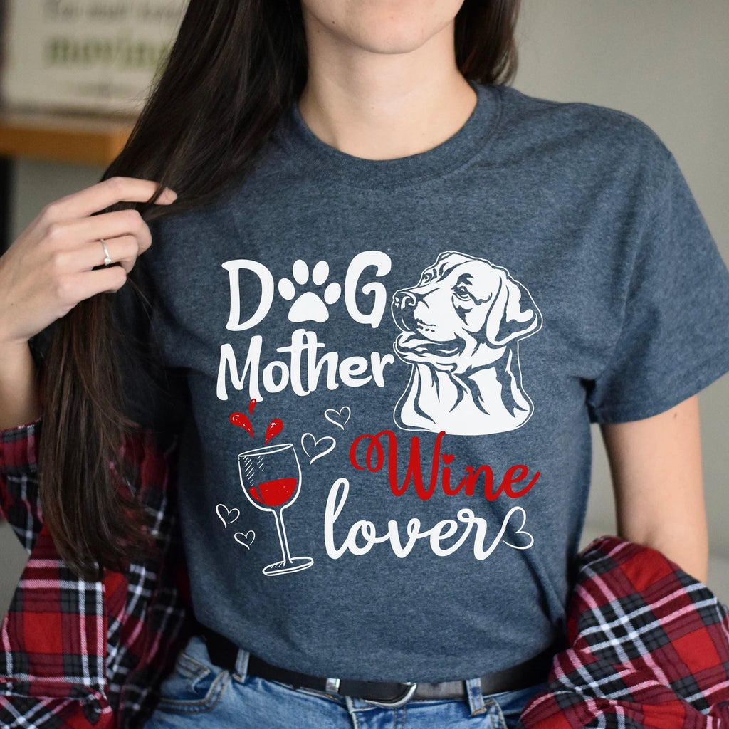 Dog mother wine lover Unisex t-shirt gift dog mom tee black navy dark heather