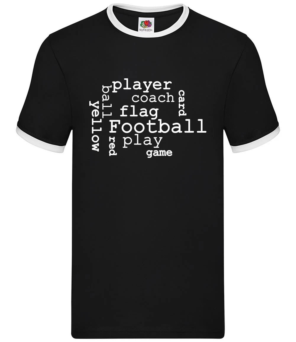 Football Word Cloud - Mens Ringer - Love Coach Player Balls Soccer