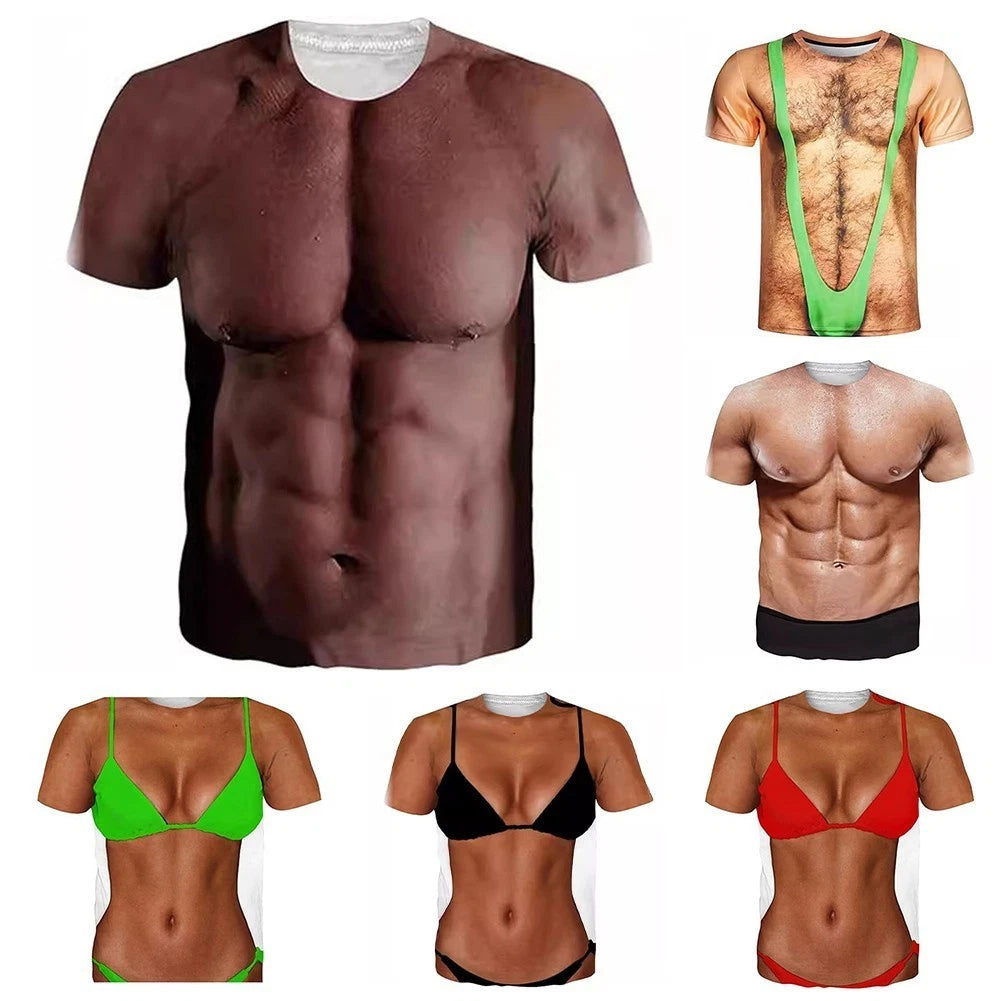 Casual Men TShirts With 3D Fake Chest Prints For Gym And Street Fashion