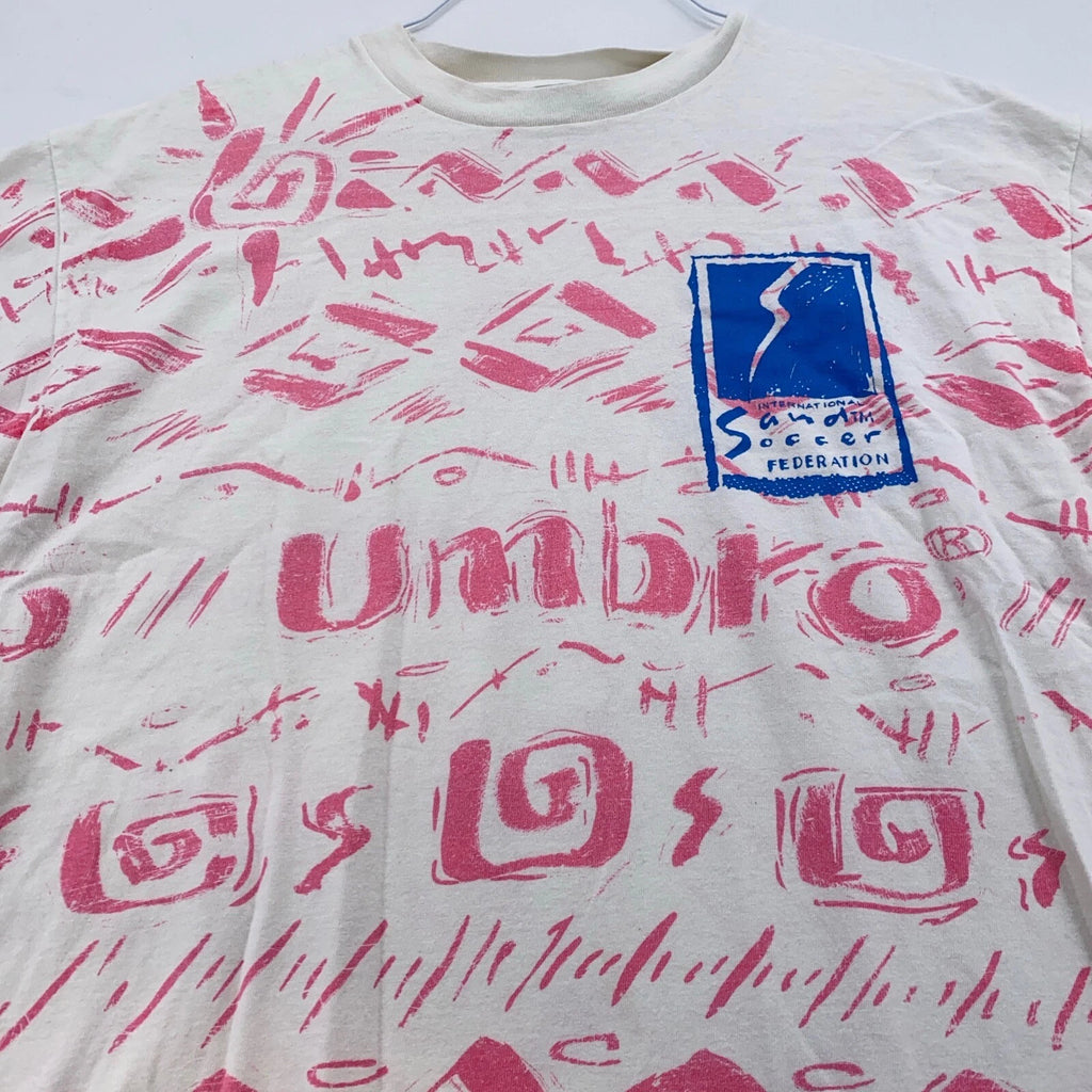 vtg 90s UMBRO INTERNATIONAL SAND SOCCER  ALL OVER PRINT T-Shirt L beach surf